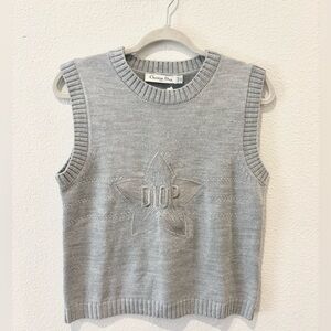 Christian Dior Lucky Star Logo Wool Cashmere Knit Sweater Vest Gray NWT